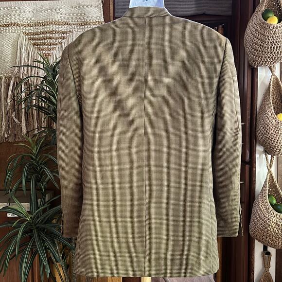Austin Reed Vintage 70s Wool Blazer 40R Tan Houndstooth Jacket Gus’s USA Classic - Picture 2 of 14
